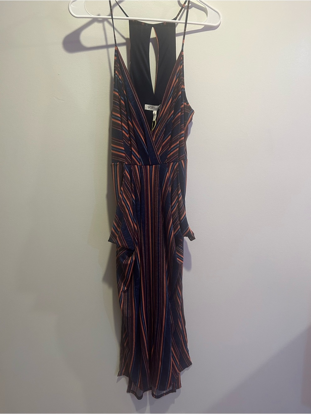 BCBG V-Neck Striped Maxi Dress - Black with Orange & Blue